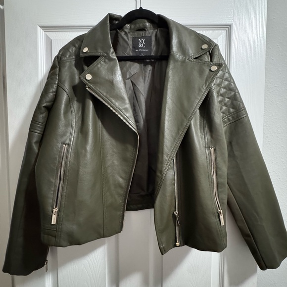 New York & Company Jackets & Blazers - New York & Company Women's Olive Faux Leather Jacket